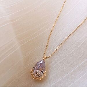 Faux Teardrop Crystal Charm Necklace